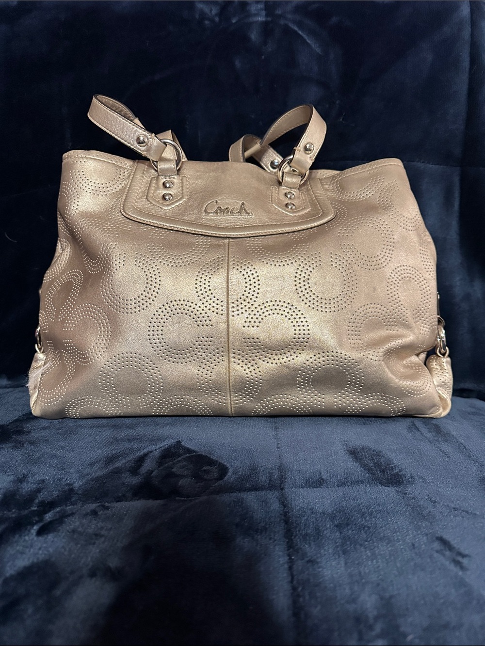 Coach Metallic Gold Perforated Signature Tote